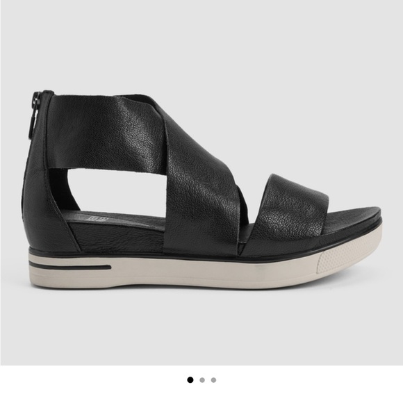 Eileen Fisher Sport Leather Sandal Sneaker Open Toe Strappy 7 Zipper Neutral - Picture 7 of 10